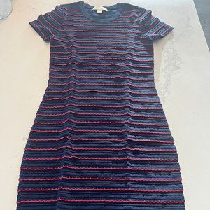 Size S MICHAEL MICHAEL KORS Ruffled Stripe Stretch-Viscose Dress
